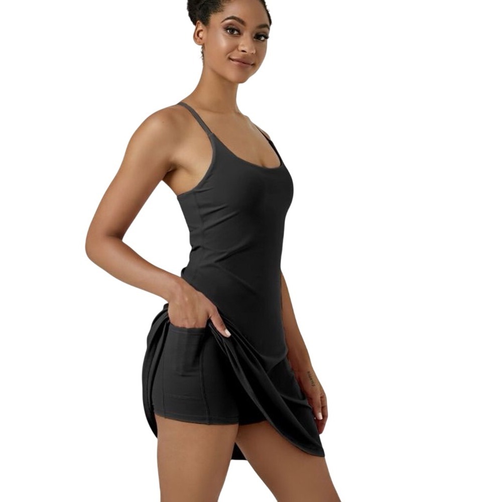 Amazon Exercise Dress Womens 2X Black‎ Solid Strappy Back Activewear Sporty